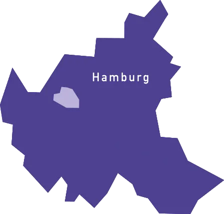 Stylised map of Hamburg showing the Start-Up Labs Hamburg ecosystem in the city context